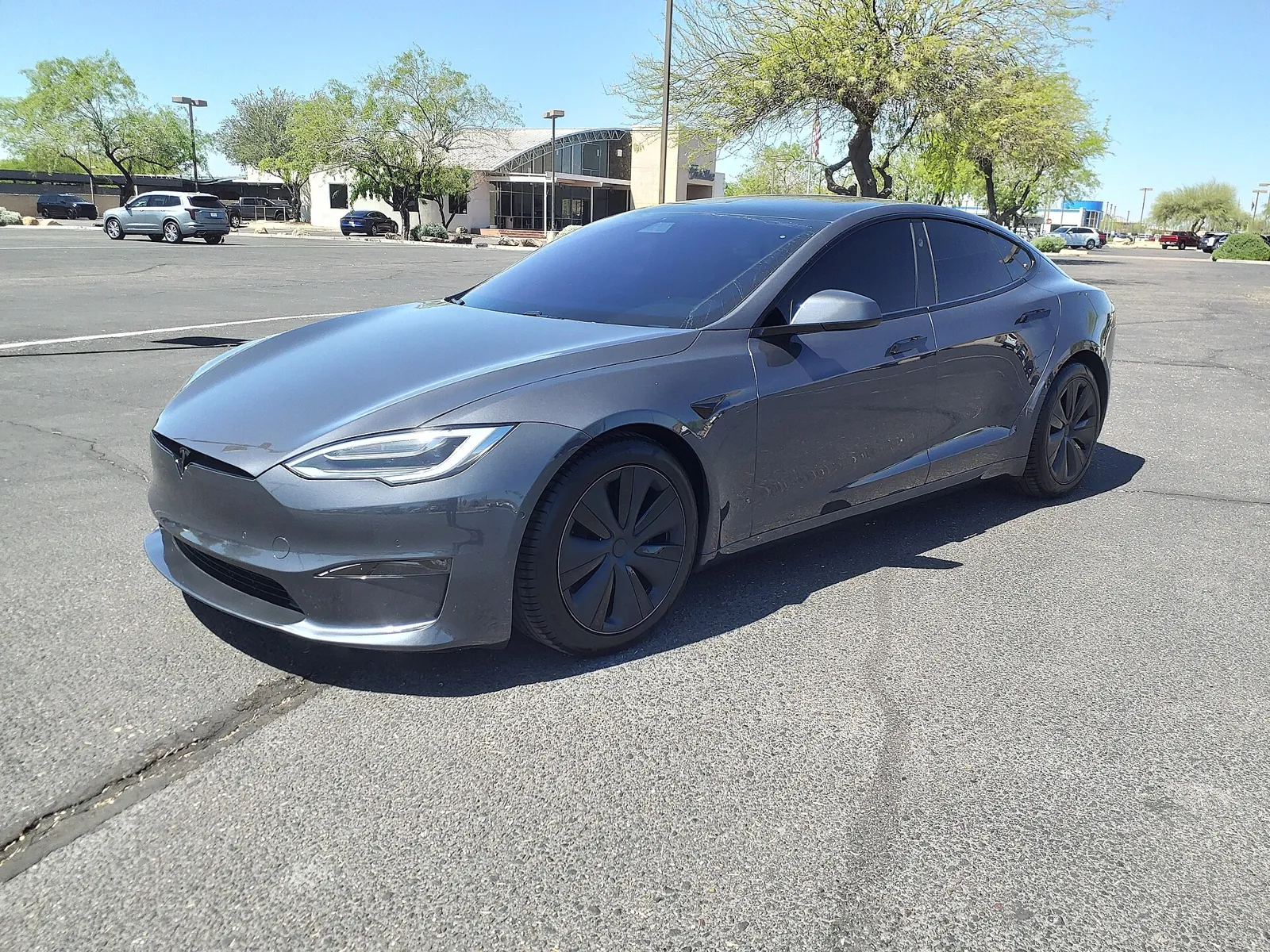 Gray Tesla Model S Plaid, the car we tint with XPEL nano-ceramic film in North Hollywood