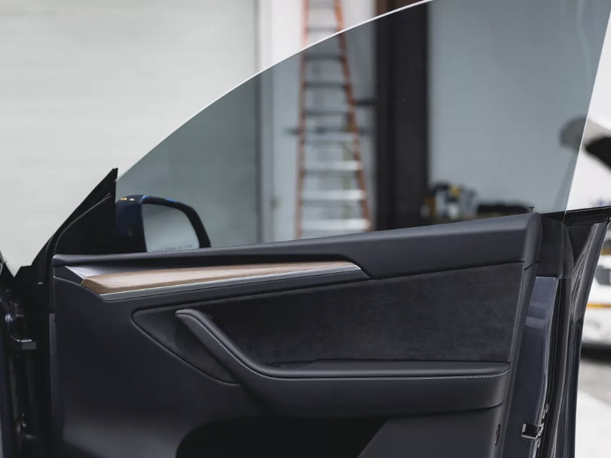 XPEL nano-ceramic window tint on a car door window